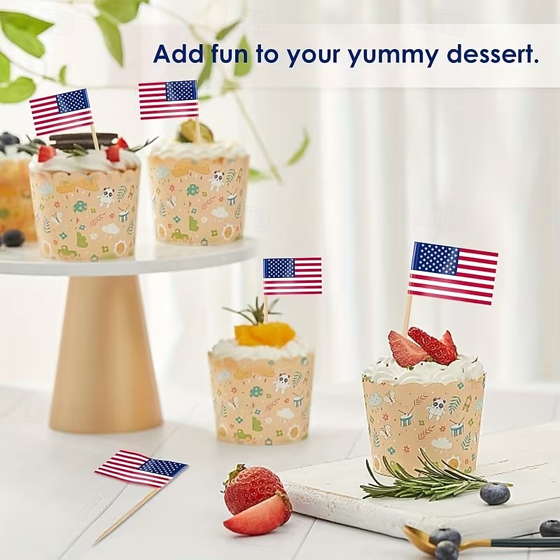 100/200 buc steaguri scobitoare în stil american, steaguri din lemn pentru scobitori, etichete alimentare cu inserții, steaguri pentru decorarea torturilor, etichete pentru vin de desert, etichete cu 2026 - $9.99 –P6