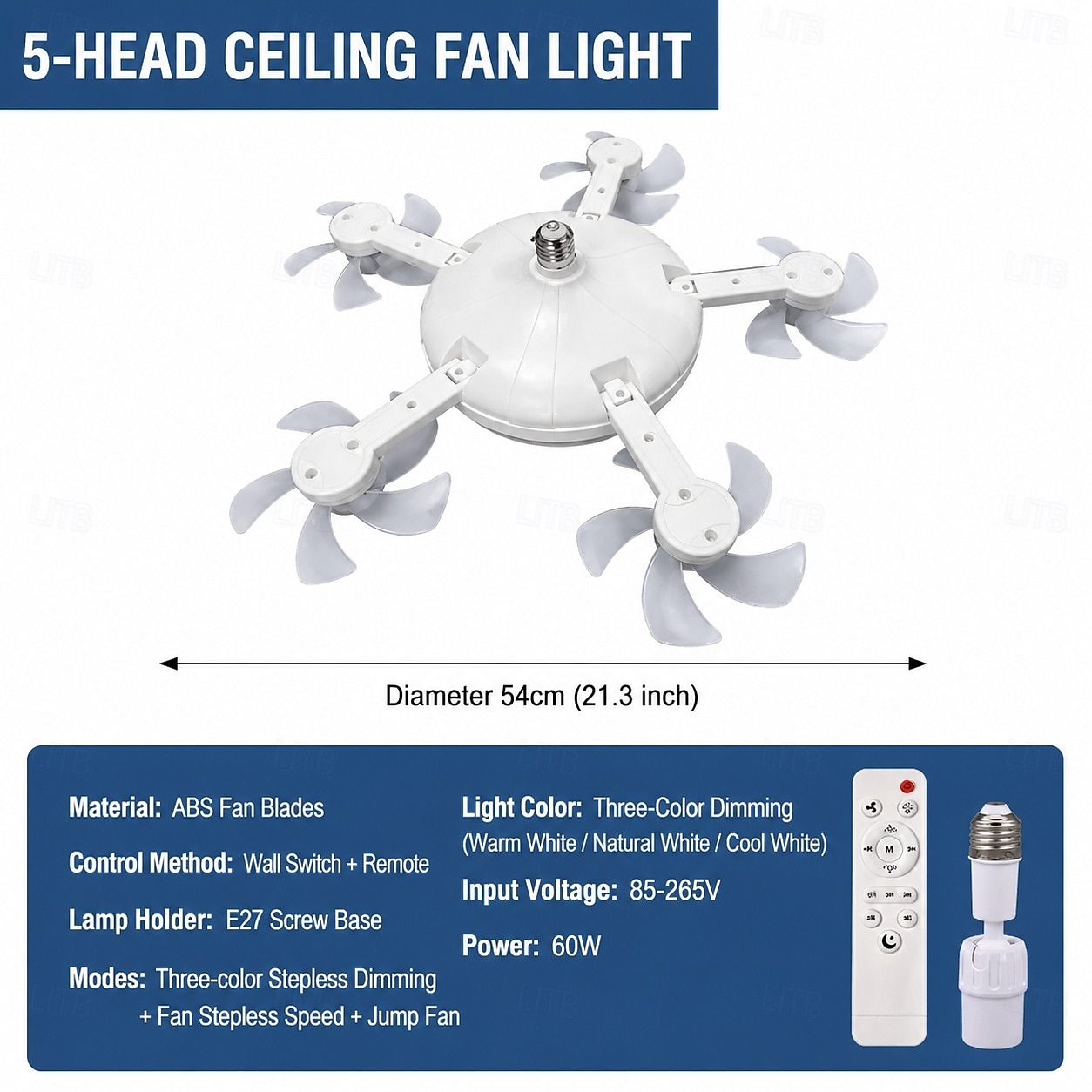 Ceiling Fan with Light, Remote Control 3 Speeds 3 Colors 2 Timers Quiet Motor E26 E27 Bulbs, with Foldable Blades, for Living Room Bedroom 2026 - $38.39 –P1
