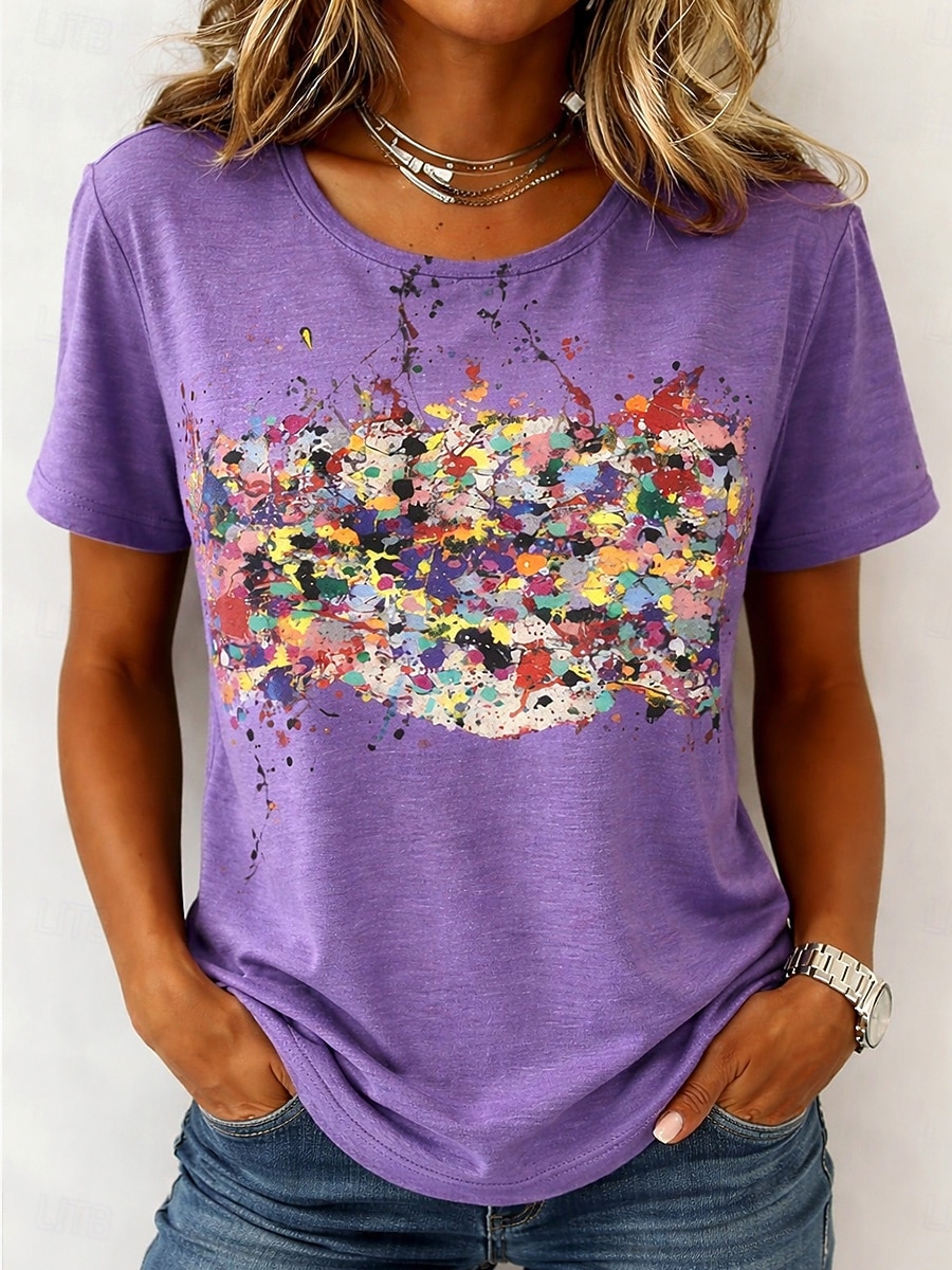 Dam T-shirt Mönster Blommig Grafisk Växter bohemliv Hawaiisk Stylish Kortärmad Rund hals Långa toppar Dagligen Blå Svart Ljusrosa Gul Mörkgrön Sommar Vår 2026 - $7.99 –P10