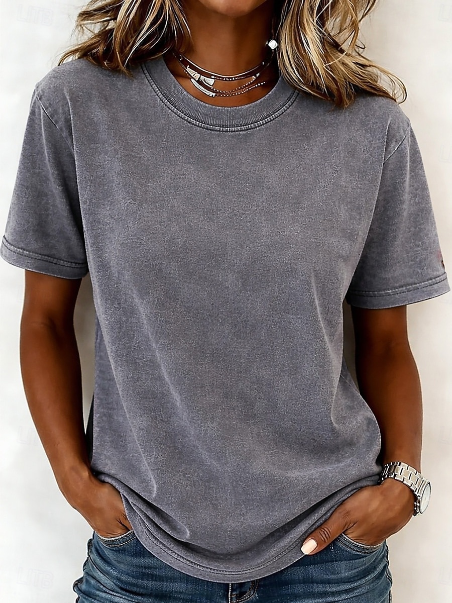 Damen T-Shirt 100% Baumwolle Vintage Gewaschene Oberteile T-Shirt Top Schlicht Vintage Mode Stylisch Kurzarm Rundhals Reguläre Oberteile Alltag Ausgehen Wochenende Blau Schwarz Lila Fuchsia Orange 2026 - $21.99 –P13