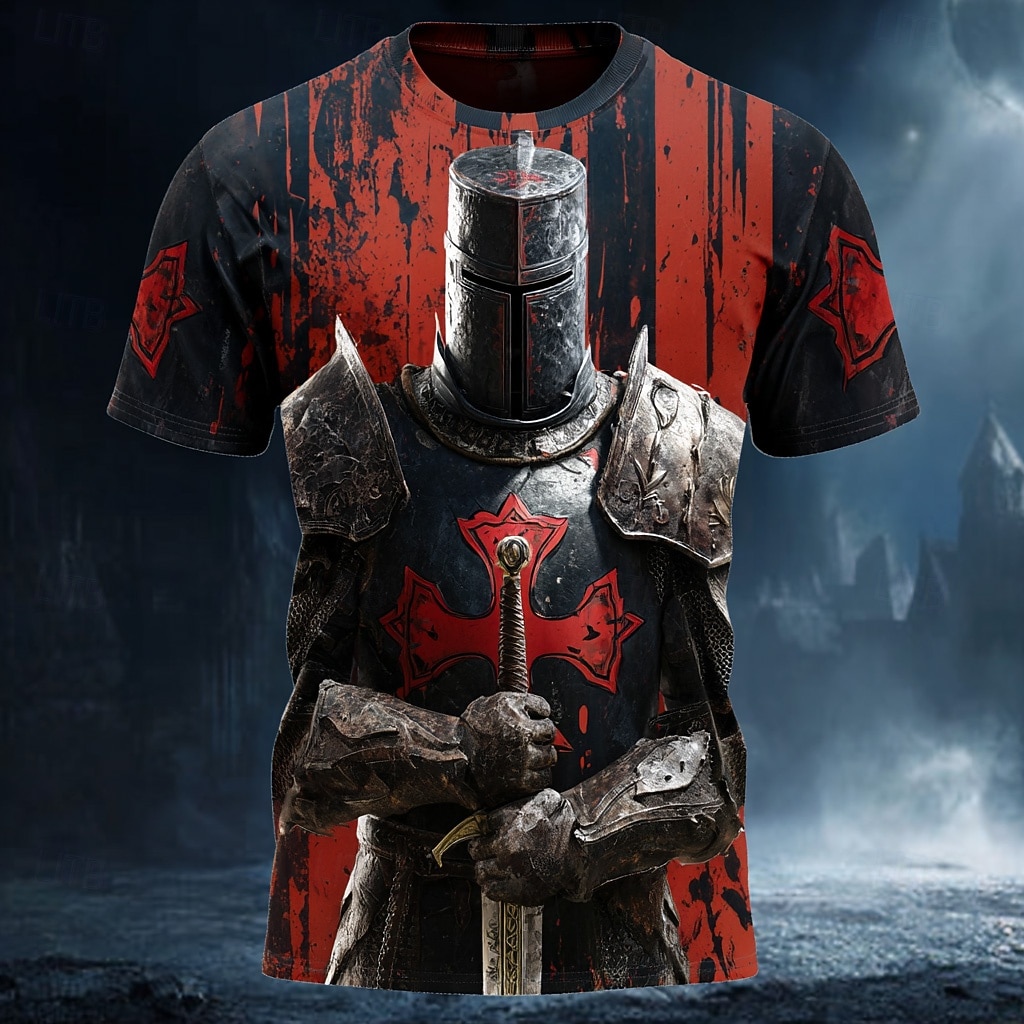 Tricou bărbați Cavalerii Templieri Armură medievală Sabie cu cruce roșie imprimeu retro gotic de războinic potrivire normală îmbrăcăminte casual de stradă de designer 2026 - $18.99 –P1