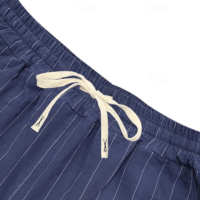 Men Linen Shirt 2 Piece Shirt Set And Shorts Linen Shorts Beach Shorts Set Vertical Stripes Casual Daily Outdoor Turndown Short Sleeve Summer Fashion Casual Comfortable Clothing Apparel 2026 - $32.99 –P6