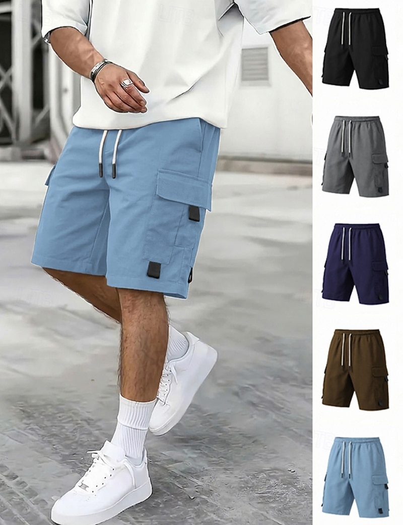 Voor heren Ladingbroek Cargoshorts Korte broek Casual korte broek Zak Elastische taille Effen Knielengte Casual Buiten Streetwear Modieus Streetwear Zwart Marineblauw Inelastisch 2026 - $22.99 –P1