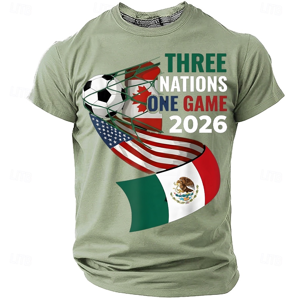 Coppa di calcio 2026, tre nazioni, partita unica 2026, USA, Canada, Messico, pallone da calcio, porta, rete, Nord America, torneo di calcio, maglietta sportiva per tifosi, grafica, vestibilità del 2026 a $19.99 –P5