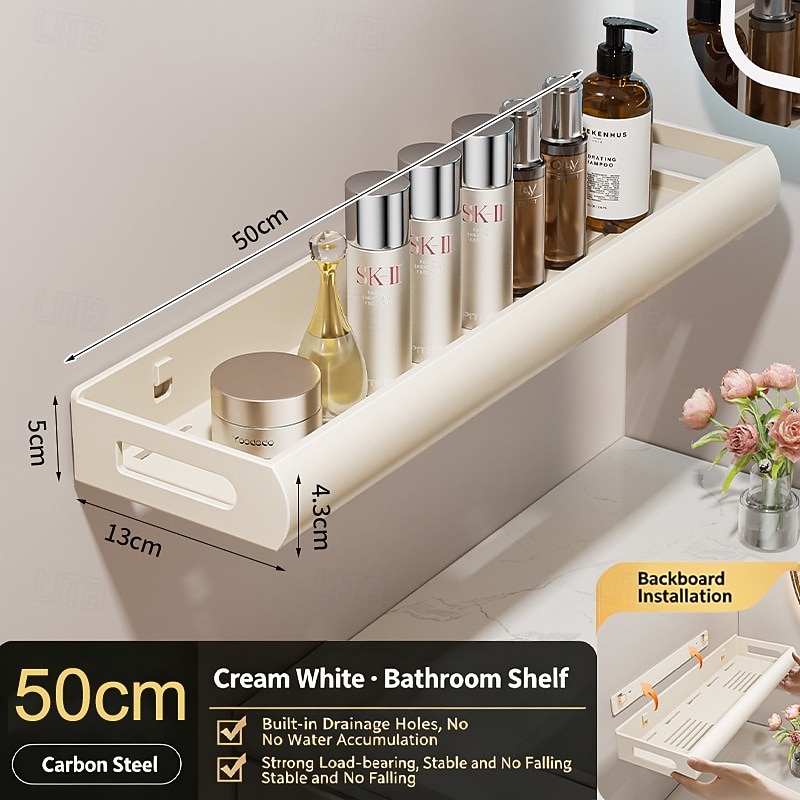 Prateleira de parede para banheiro, estilo creme, 30/40/50 cm – organizador para pia e vaso sanitário, sem necessidade de furar, economiza espaço, durável, fácil de instalar, perfeito para organizar o de 2026 por $18.99 –P8