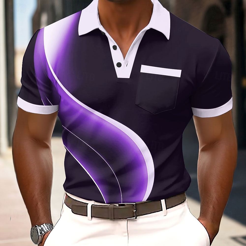 Men's Geometic Polo Shirts Short Sleeve Polo Shirts Collared Shirts Business Casual Outdoor Athleisure Daily Wear 3D Print Buttons Spring & Summer Blue Purple Brown 2026 - $24.99 –P4
