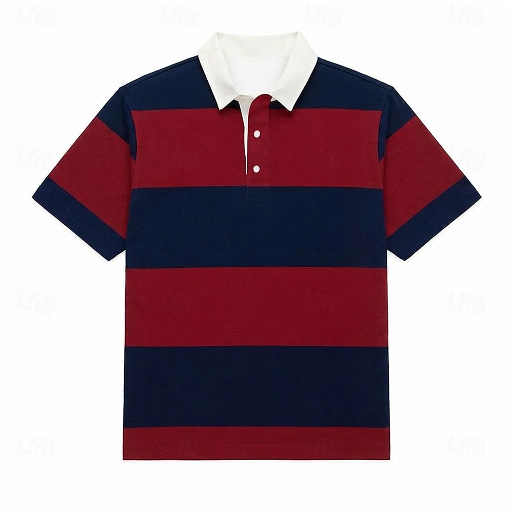 Per uomo Strisce orizzontali Polo da rugby Manica Corta Magliette polo Bavero Casual Athleisure Abbigliamento quotidiano Stampa 3D Bottoni Primavera & Estate Blu Rosso 3 Giallo del 2026 a $22.99 –P7
