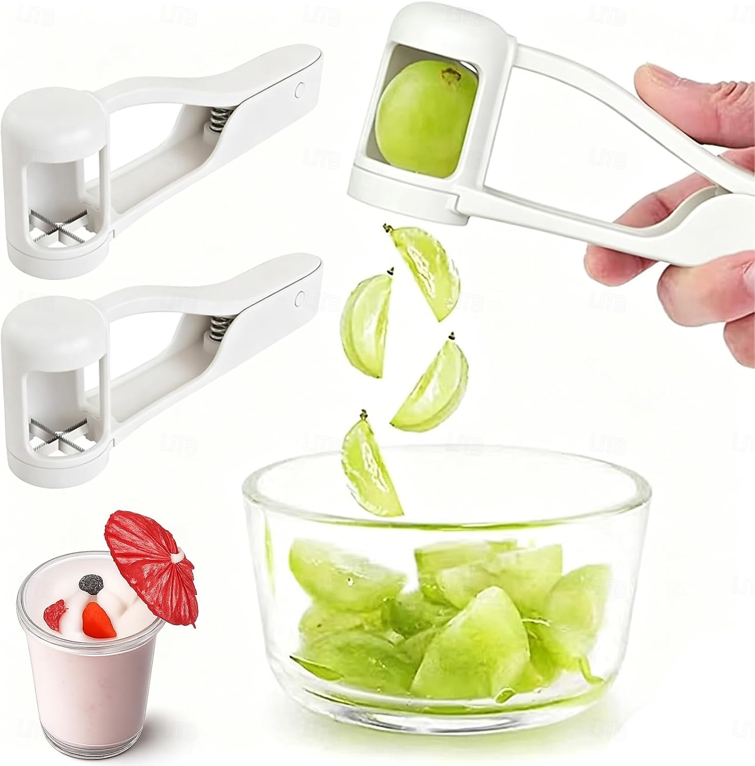 Conjunto de 2 fatiadores de uva e tomate, cortador de uvas e tomates-cereja, utensílio de cozinha para frutas pequenas, fatiador manual, ideal para tomates-cereja, uvas e outras frutas pequenas. de 2026 por $16.99 –P2