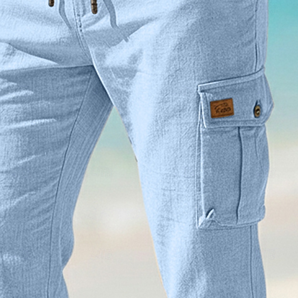 Bărbați Pantaloni de in Pantaloni de vară Pantaloni largi Cordon Talie elastică Picior drept Simplu Confort Respirabil Lungime totală Casual Zilnic În aer liber Vacanță Modă Albastru piscină Negru 2026 - $33.99 –P3