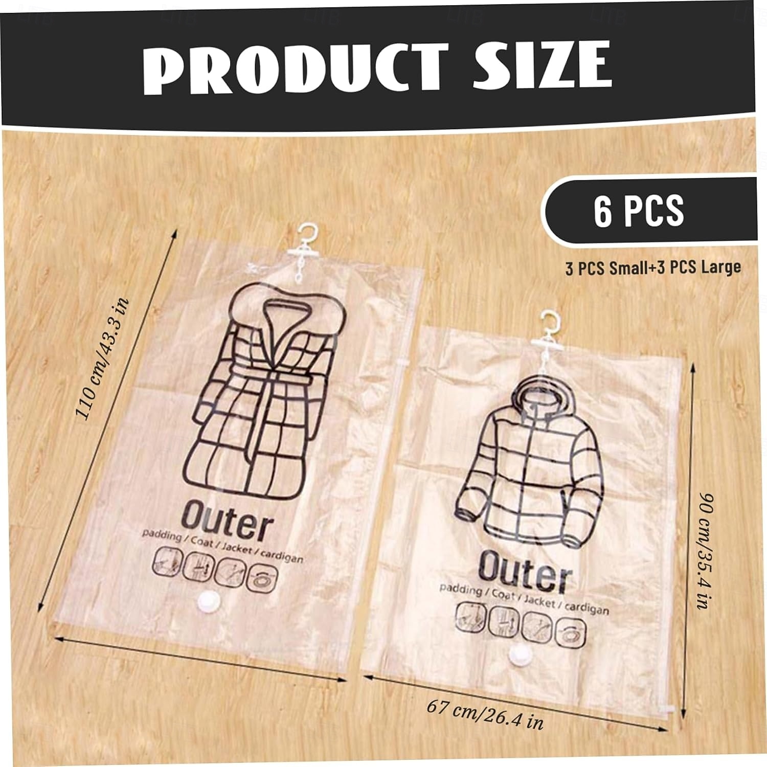 Conjunto de 6 sacos de armazenamento a vácuo reutilizáveis para economizar espaço, comprimindo-os com ganchos. 3 unidades de 67 x 90 cm e 3 unidades de 67 x 110 cm. Compatíveis com qualquer aspirador de 2026 por $32.99 –P6