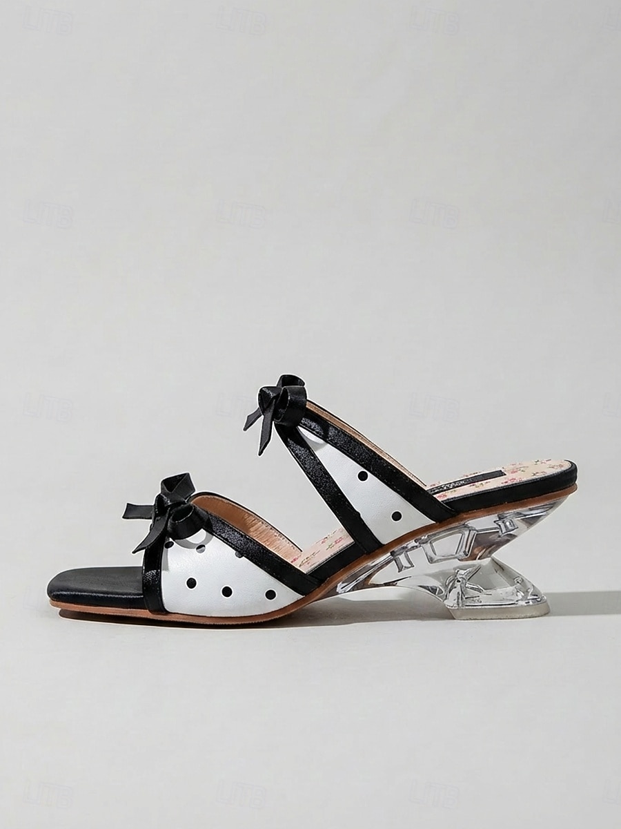 Women's Black Polka Dot Sandals - Trendy Transparent Slide Sandals with Unique Sculptural Heels for Summer Vacations, Daily Street Style & Resort Wear 2026 - $54.99 –P3