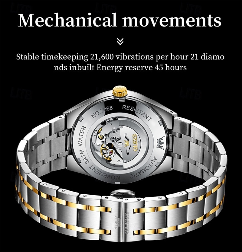 Men's Automatic Watch - Luxury Two-Tone Gold Stainless Steel Business Self Winding Wristwatch with Day Date, Waterproof Luminous Analog Dress Watch, Elegant Present for Husband Dad Son 2026 - $98.99 –P4