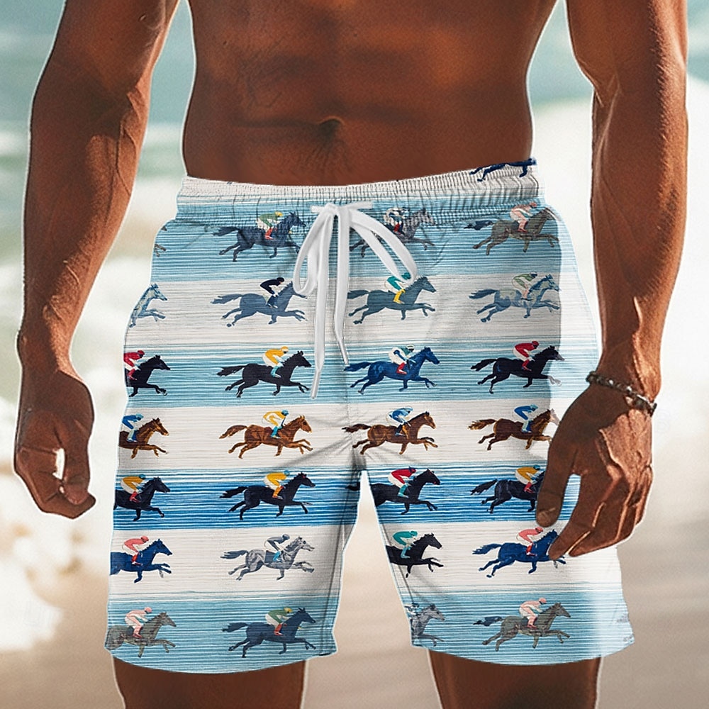Kentucky Derby Herre Hesteveddeløp Badeshorts Surfeshorts Medium Midje Retro / vintage Ferie Sidelommer Mesh fôr Elastisk snøring i midjen Designer Klær 2026 - $20.99 –P3