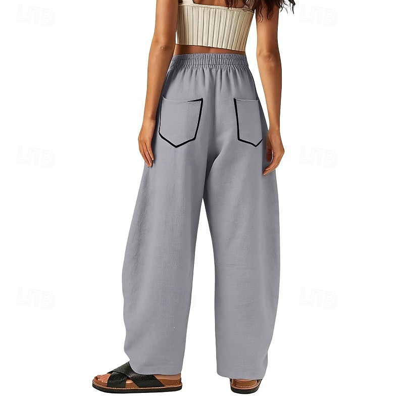 Mujer Pantalones de lino y algodón Pantalones Pantalones casuales Pantalones de verano Vacaciones Moda Ropa de calle Longitud total Alta cintura Retazos Bolsillo Cintura elástica Comodidad Cómodo 2026 - $26.99 –P12