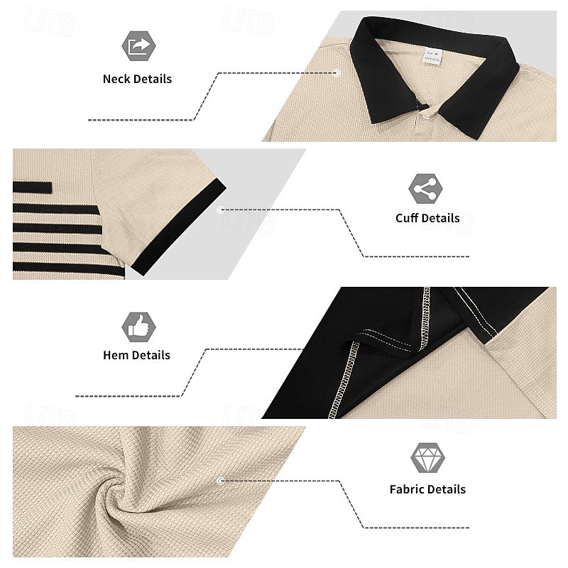 Men's Golf Shirt Waffle Knit Polo Shirt Casual Business Classic Short Sleeve Fashion Modern Solid Color Striped Buttons Summer Spring Regular Fit White Royal Blue Green Khaki Gray Golf Shirt 2026 - $20.99 –P3