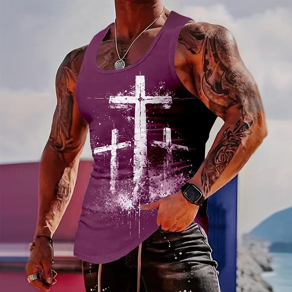 Herren Crusaders Bibel Drei Heilige Kreuze Golgatha Abgenutzt Christlich Religiös Vintage Tanktop Grafik Muskel-Passform Ärmellos Fitness Freizeit Sommer Streetwear Designer Bekleidung 2026 - $17.99 –P4