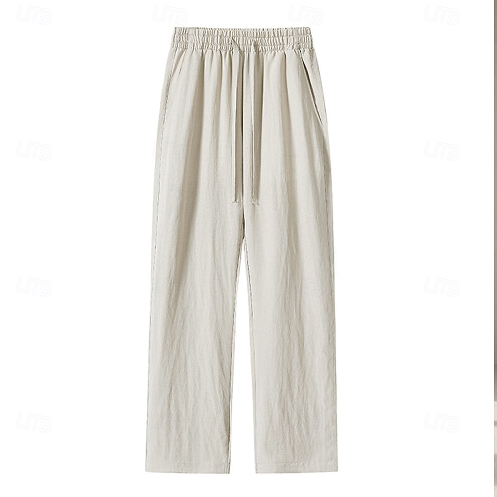 Homme Pantalon en lin Tencel Pantalons Pantalon d'été Cordon de serrage Avec Poches Taille Élastique Uni Confort Respirant Longueur complète Quotidien Extérieur Plage Mode Style Classique Kaki Non de 2026 ? $35.99 –P5