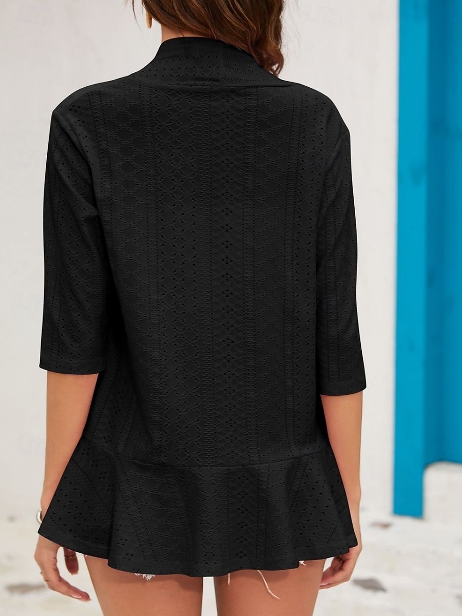 בגדי ריקוד נשים ז'קט קז'ואל נוח נושם לגזור יום יומי אחיד חופשה רחוב לבוש יומיומי ליציאה חזית פתוחה רגיל ללא צווארון רגיל שרוול 4\3 הלבשה עליונה שחור לבן ורוד מסמיק אביב סתיו 2026 - $22.99 –P12