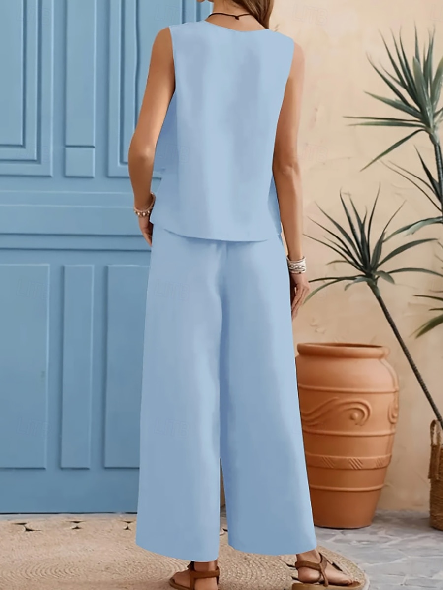 Damen Hosen-Sets Ärmellos Quadrathals Einfach Gerafft Elegant Mode Streetwear Lässig Täglich Outdoor Schwarz Rote Beige Sommer Normale Passform Lässiger Schnitt 2026 - $36.99 –P7