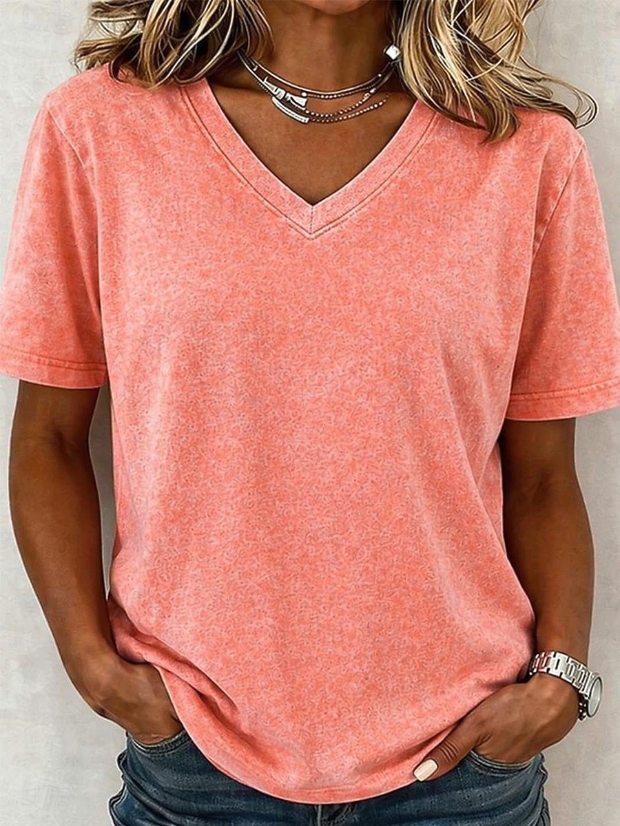 Damen T Shirt Baumwollhemd T-Shirt Gerafft Einfach Vintage Mode Stilvoll Kurzarm V Ausschnitt Normale Oberteile Lässig Täglich Ausgehen Blau Violett / Blau Schwarz Armeegrün Purpur Sommer Frühling 2026 - $21.99 –P10