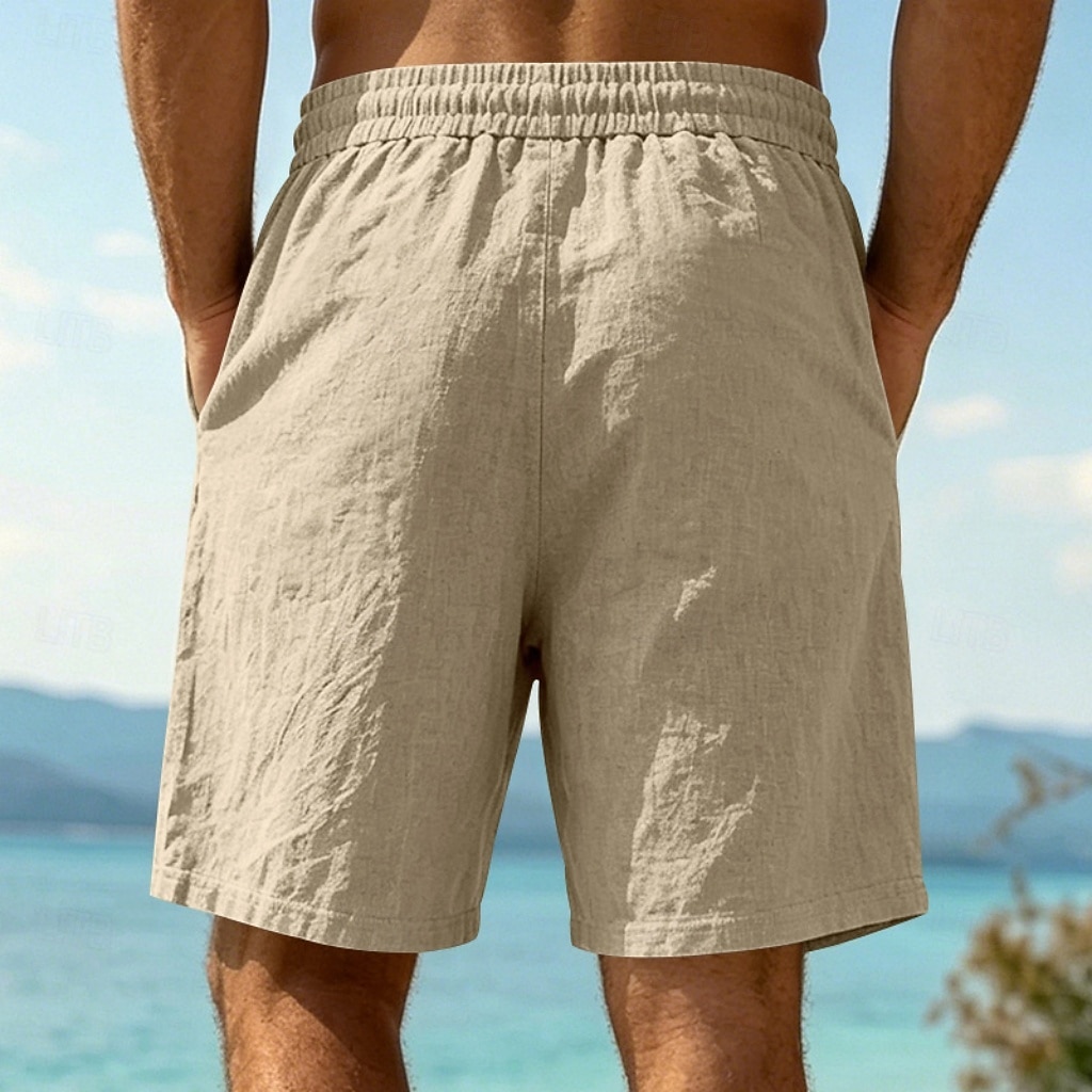 Homme Shorts Shorts en Lin Shorts d'été Shorts de plage Cordon de serrage Taille Élastique Uni Confort Respirant Longueur Genou Quotidien Extérieur Fête Vacances Mode Noir Blanche Non Elastique de 2026 ? $24.99 –P20