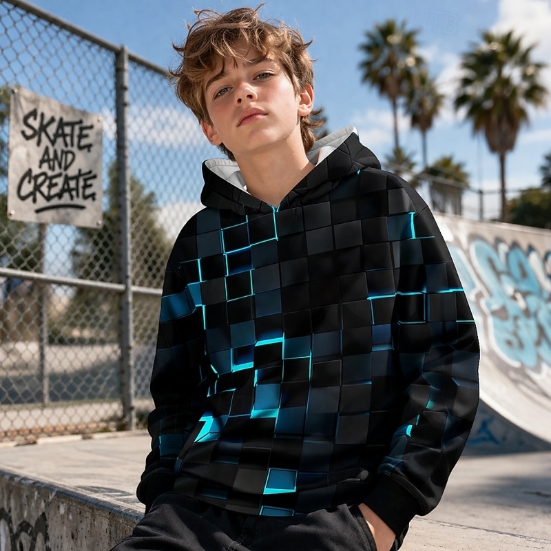 Boys' 3D Graphic Geometric Hoodie Pullover Long Sleeve 3D Print Summer Spring Sports Fashion Streetwear Kids 4-12 Years Hooded Casual Daily Outdoor Regular Fit 2026 - $23.99 –P1