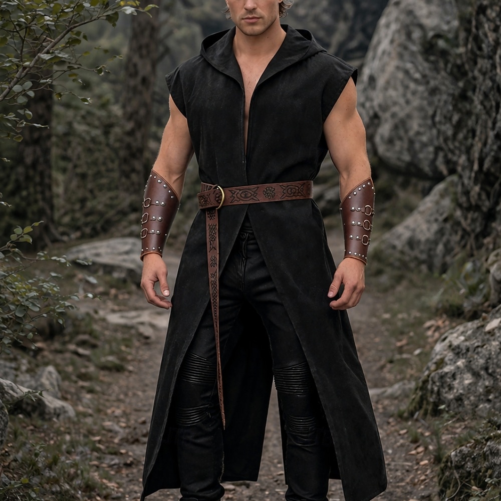 Retro / vintage Keskiaika Renessanssi Vyötärövyö hupullinen viitta Käsivartijat Hihaton Jousimies Ranger Yhtenäinen väri Naamiaispuku Miesten Fantasia Naamiaiset Juhla Renessanssin messut LARP 2026 - $47.99 –P1