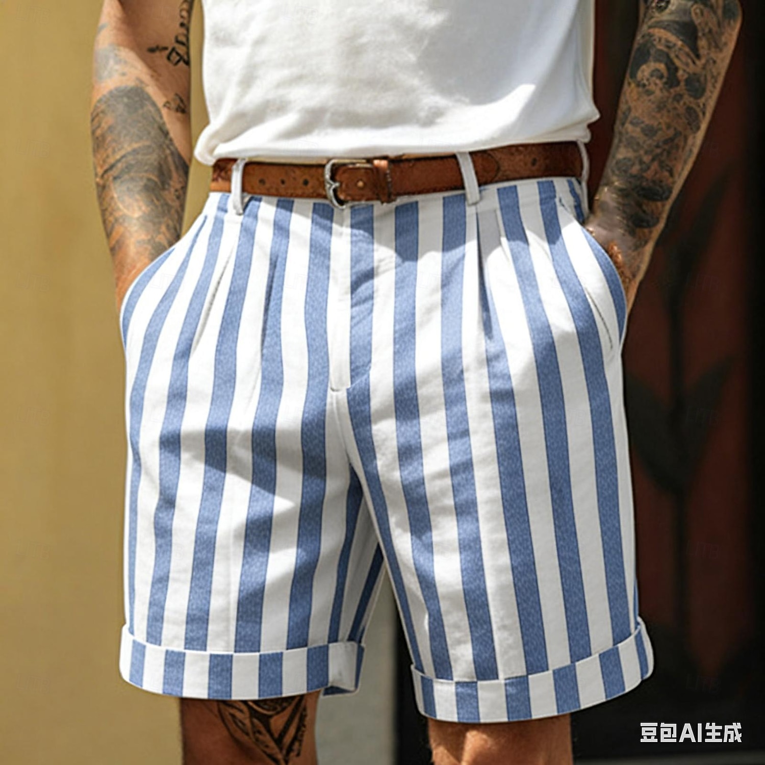 Hombre Pantalón corto Pantalones cortos de lino Pantalones cortos de verano Pantalones cortos de playa Bolsillo Cintura elástica A Rayas Comodidad Transpirable Longitud de la rodilla Casual Diario 2026 - $24.99 –P8