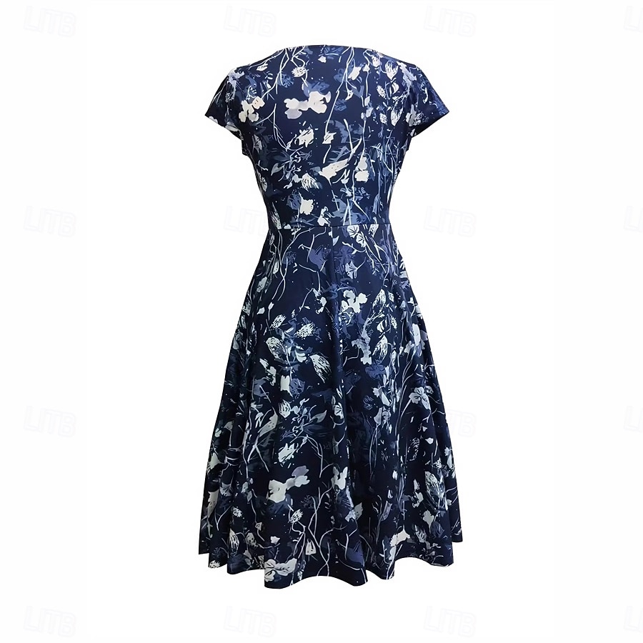 Per donna Mini Abito Abito a Portafoglio Abito a trapezio Abito aderente e svasato Formale Ad aletta Quotidiano Ufficio Vestibilità regolare Floreale Grafico Manica Corta Scollo a V Blu Viola Estate del 2026 a $31.99 –P2