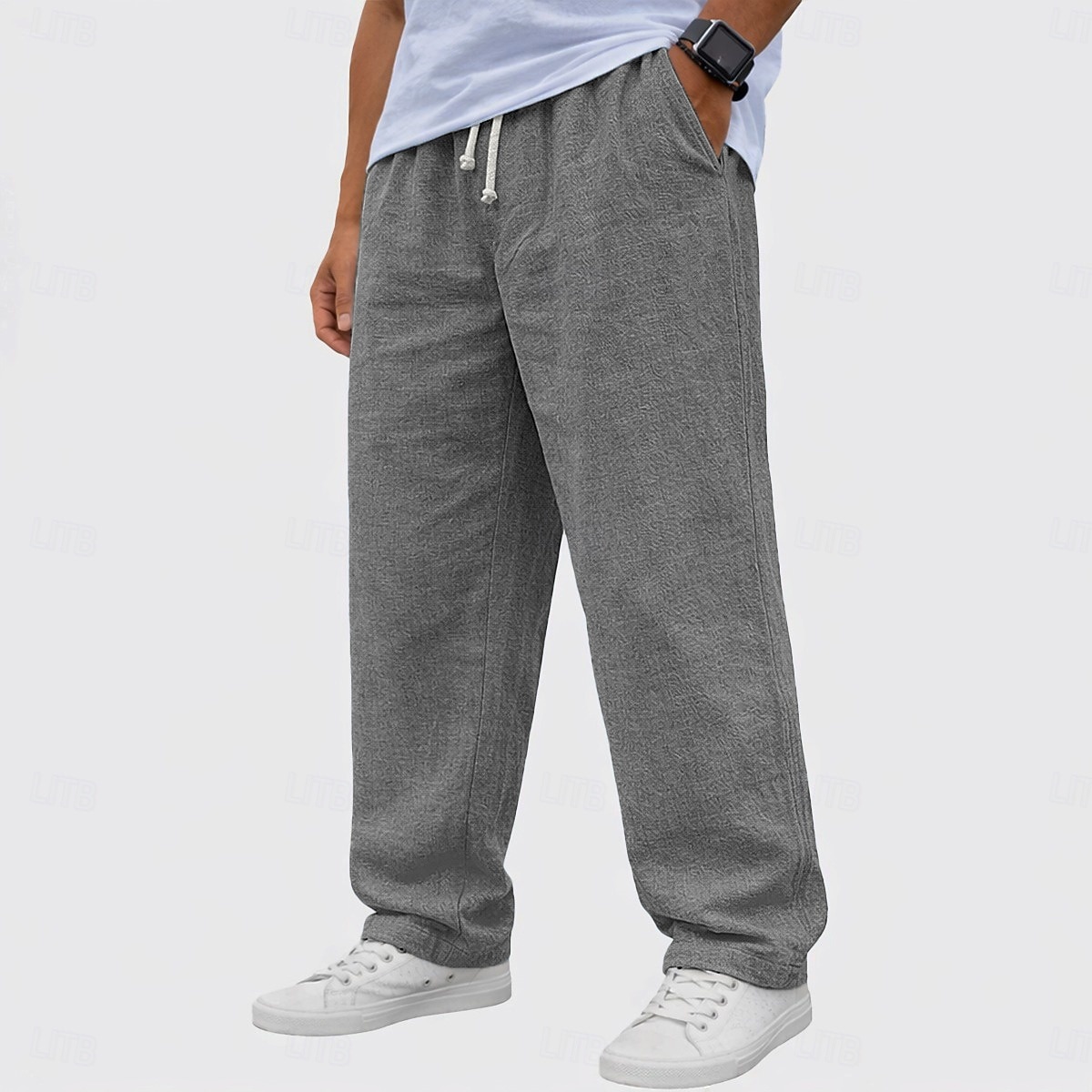 Homens Calças de linho Calças Calça verão Calças largas Calças de praia Com Cordão Cintura elástica Perna reta Tecido Conforto Respirável Comprimento total Casual Diário Feriado Moda Básico Preto de 2026 por $22.99 –P13