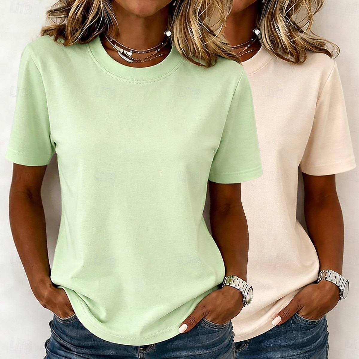 Kvinners 100% bomull T-skjorte basic klassisk moderne kortermet rund hals vanlige topper casual daglig utgang svart/rød hvit+rosa hvit/svart grønn/blå hvit+orange sommer vår 2026 - $10.49 –P13