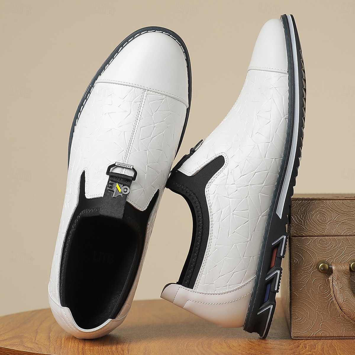 Men's White Embossed Slip-On  Shoes with Sleek Square Toe and Decorative Sole, Modern Formal Loafers for Businessmen and Stylish Men, Ideal for Weddings, Office Wear, Parties and Banquets 2026 - $54.99 –P4