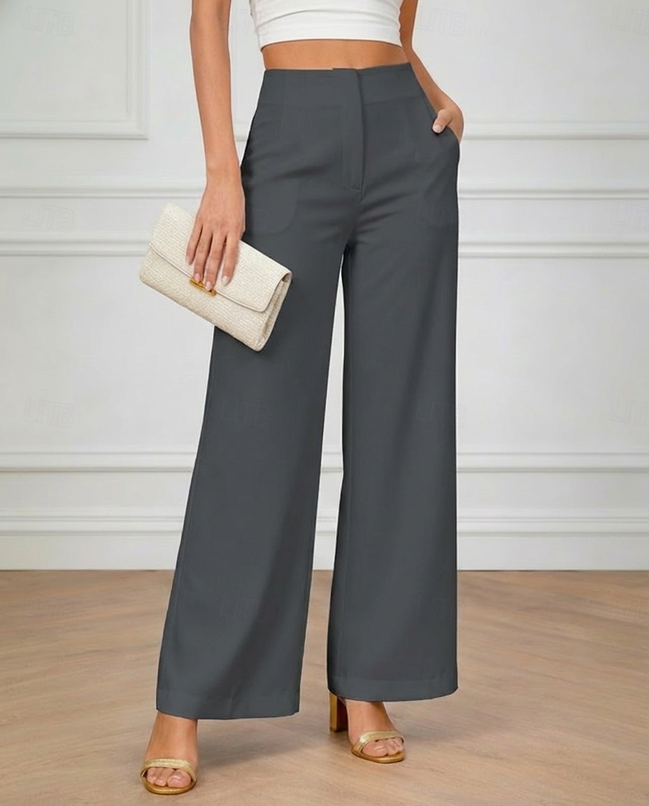 Women's Wide Leg Chinos Elegant Vacation Fashion Full Length High Waist Plain Comfy Comfort Soft Inelastic Daily Outdoor Office Blue Black White Brown Summer Spring Fall Loose Fit 2026 - $36.99 –P6