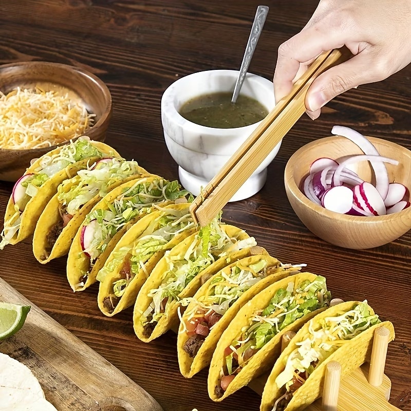 Fa toronytartó, fa toronytartó tálcákhoz, bambusz mexikói burrito tálca, 8 puha vagy kemény héjú tortilla befogadására alkalmas, kukorica tortillához is alkalmas, éttermekbe, partikra alkalmas 2026 - $13.99 –P4