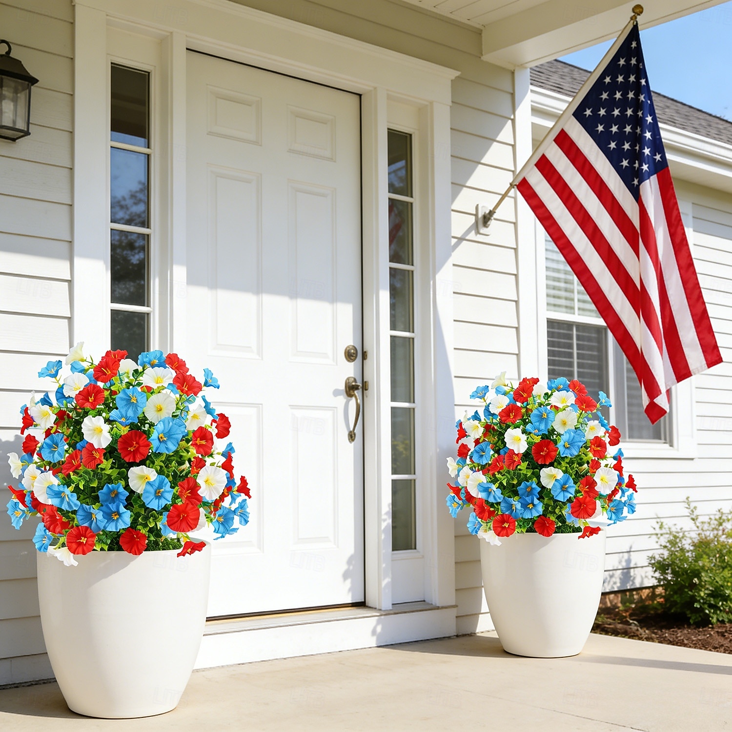 Estaca de flores artificiais patrióticas de 22 polegadas, vermelha e branca. &jardim de glória-da-manhã azul &Decoração de jardim para o Dia da Independência &Dia da Memória, resistente aos raios UV, de 2026 por $27.99 –P5