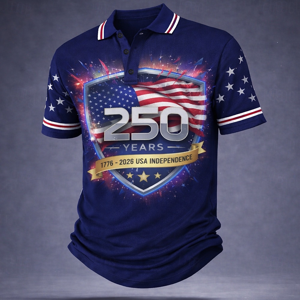 Herren Polo Shirt mit amerikanischer Flagge zum 250. Jubiläum 1776 2026 Kurzarm mit Kragen Golf Freizeit Sommer Top 2026 - $22.99 –P2
