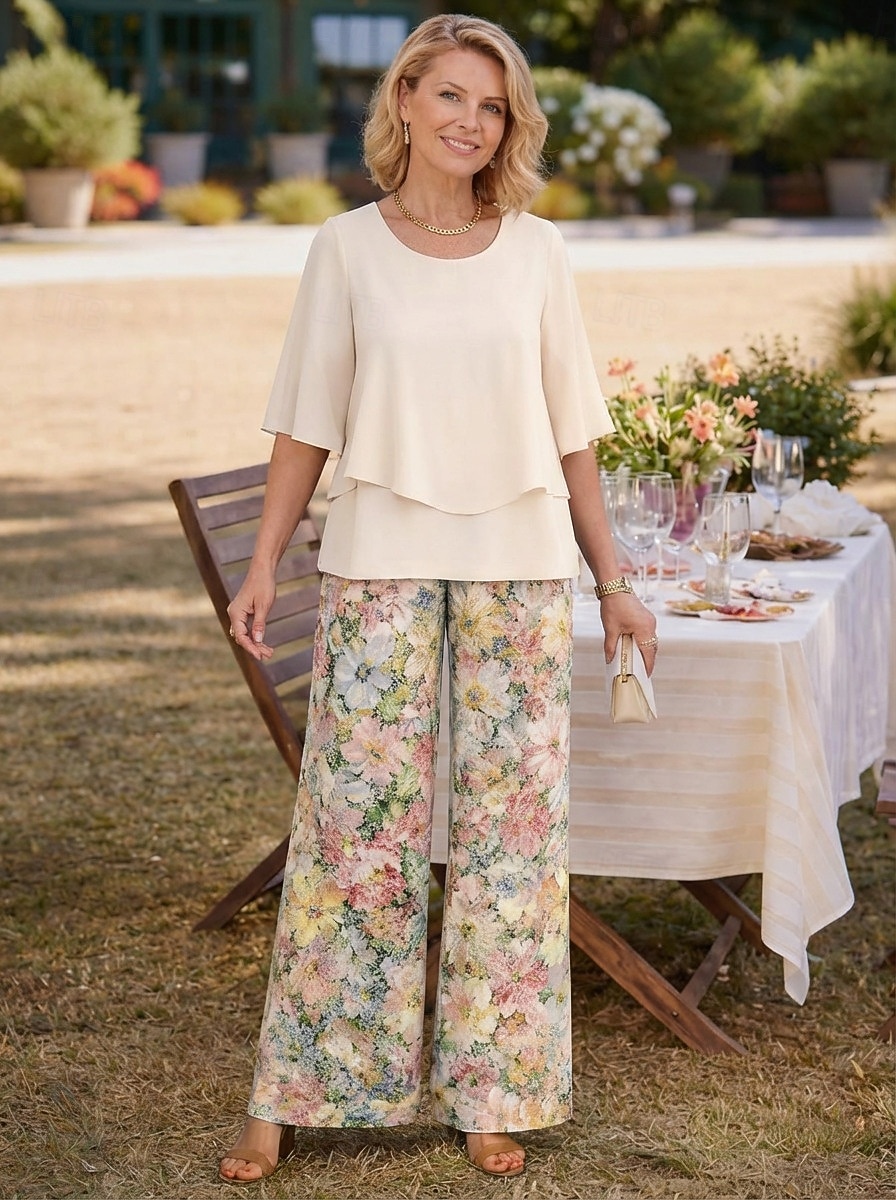 Per donna Set di Pantaloni Manica Corta Mezza Manica A farfalla Girocollo Floreale Grafico Elegante Vacanza Casuale Quotidiano Arancione Verde Beige Primavera & Estate Vestibilità comoda del 2026 a $36.99 –P4