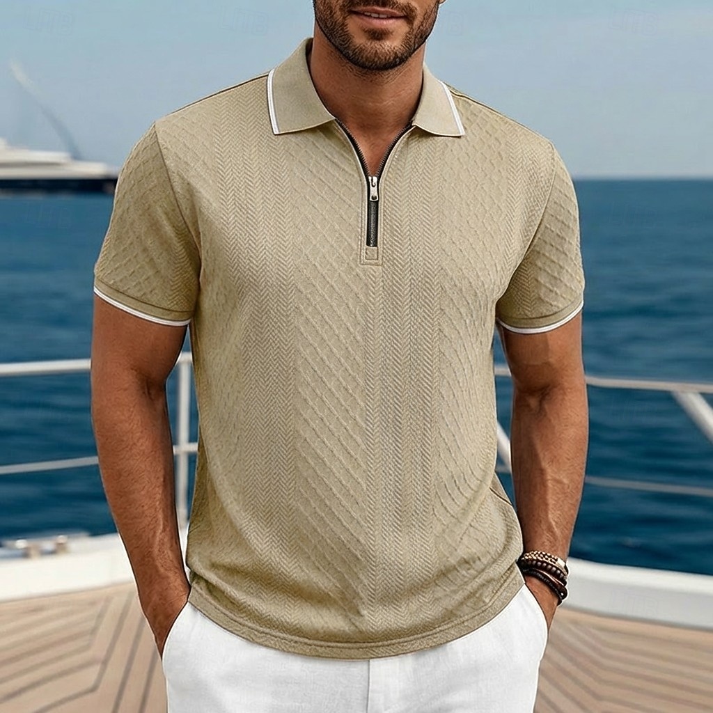 Per uomo Polo con zip Testurizzato Casuale Ferie Bavero Zip a un quarto Manica Corta Moda Essenziale Semplice Jacquard Zip a un quarto Primavera & Estate Estate Primavera Vestibilità regolare Blu del 2026 a $24.99 –P10