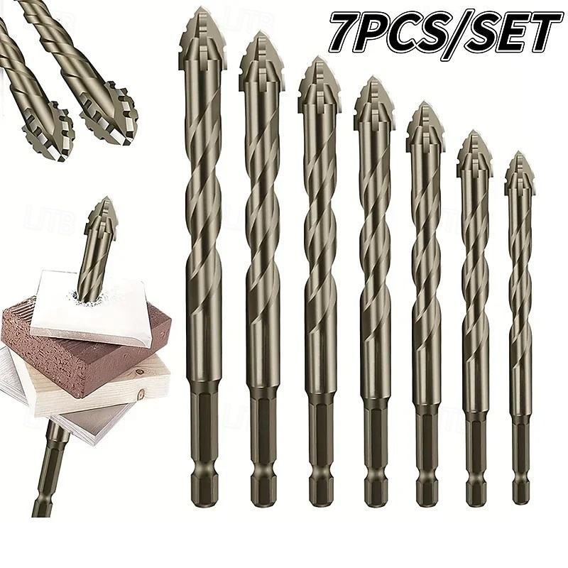 7PCS New Four-Flute Sawtooth Eccentric Drill Bit, 4 Flute Drill Bit Set, High-Strength Eccentric Twist Drill Bit, Serrated Masonry Drill Bits for Metal/Concrete/Glass/Brick/Tile/Wood 2026 - $20.99 –P1