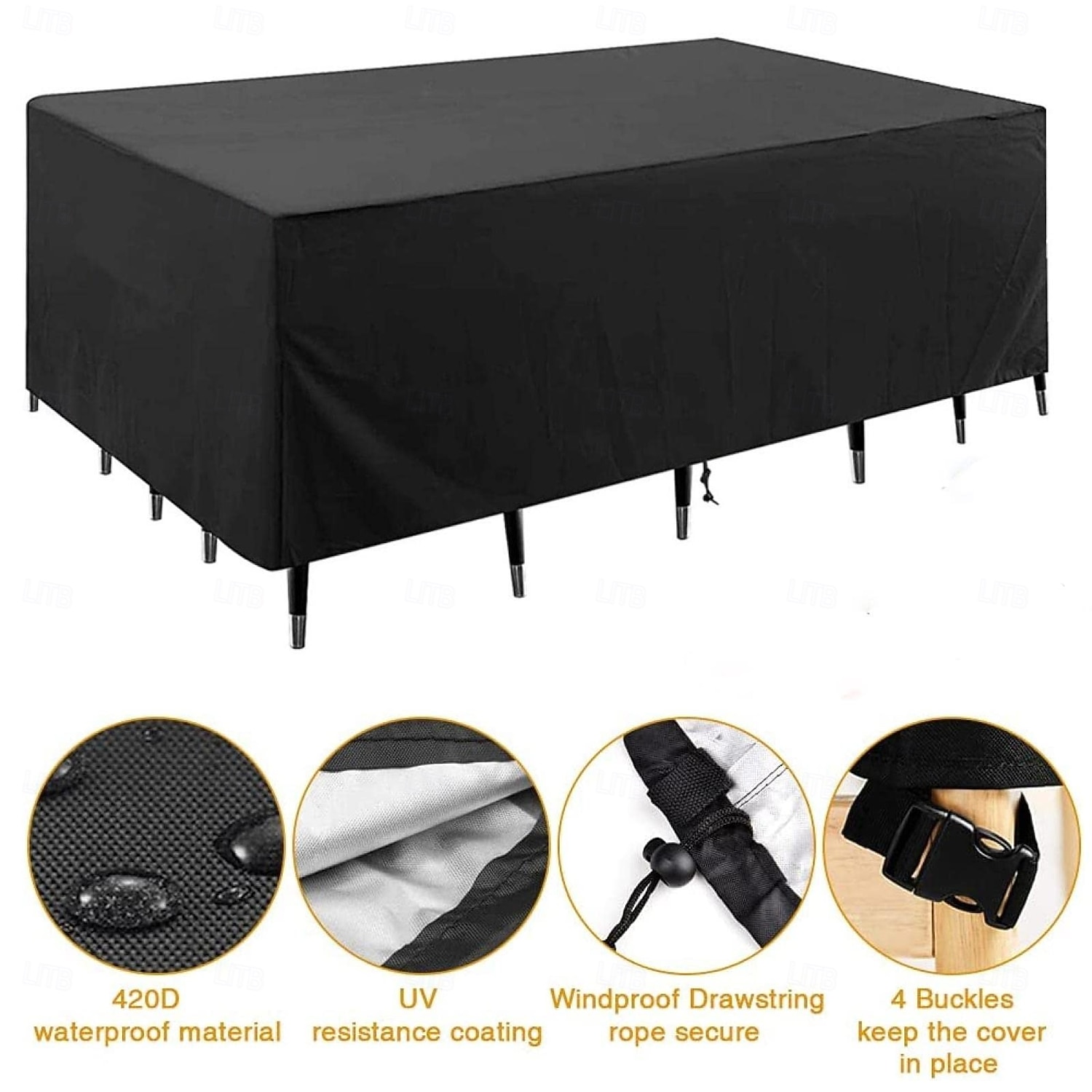 Housse de protection pour mobilier de jardin 180 x 180 x 100 cm, imperméable, résistante aux déchirures, en tissu 420D, pour ensemble table et chaises de jardin. Housse robuste noire. de 2026 ? $4.49 –P5