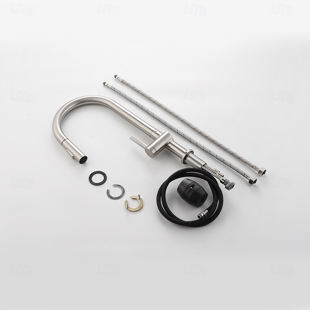 Кухонный смеситель с выдвижным распылителем, однорычажный смеситель с высоким изливом для мойки, прочная латунная конструкция, двухфункциональная распылительная головка, простая установка. 2026 - $216.99 –P16