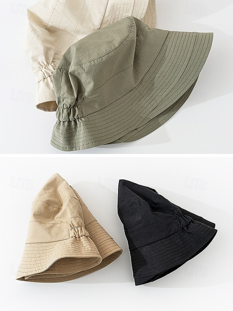 Sombrero de pescador informal de algodón para mujer, sombrero de sol elástico ajustable en varios colores para vacaciones en la playa, uso diario informal, viajes y estilo veraniego al aire libre. 2026 - $14.99 –P10