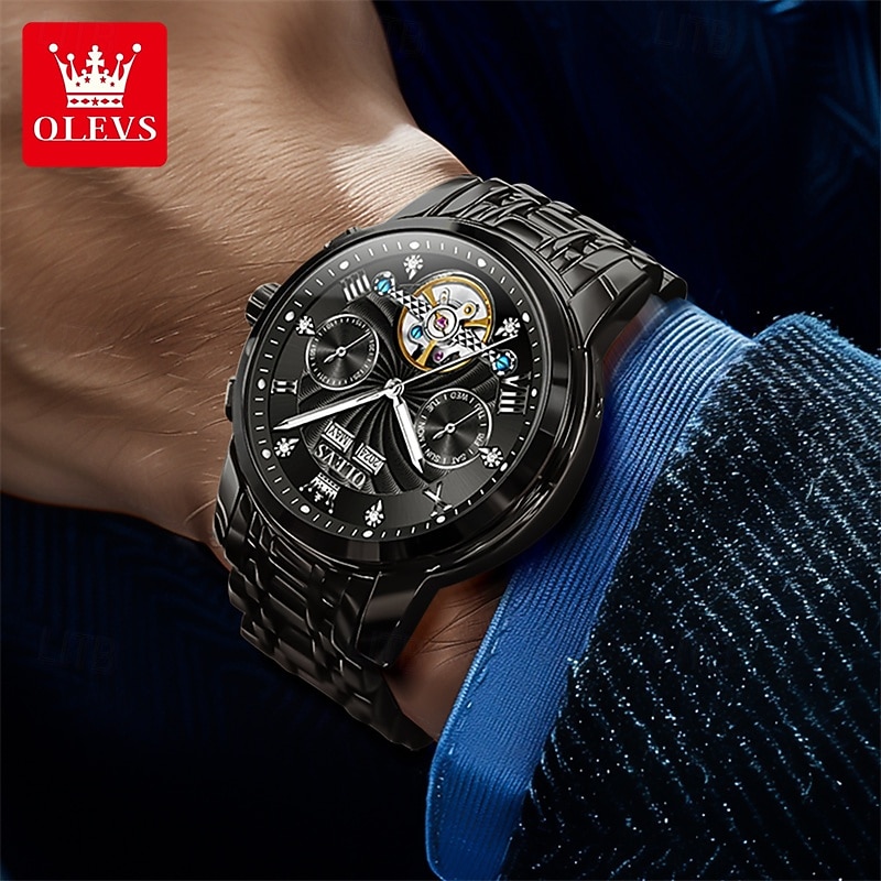 Orologio automatico da uomo Olevs Skeleton, lussuoso orologio da polso da lavoro bicolore in acciaio inossidabile con calendario multifunzione, orologio meccanico analogico luminescente impermeabile, del 2026 a $109.99 –P15