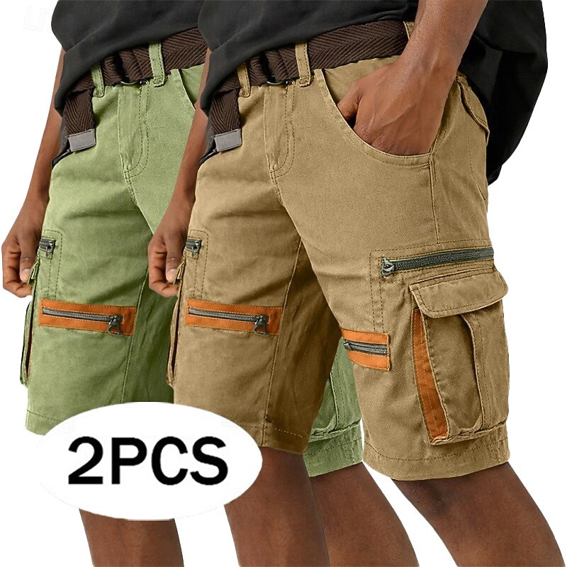 Homme Pantalon cargo Shorts cargo Shorts Short décontracté Avec Poches Taille Élastique Bloc de Couleur Uni Longueur Genou Occasionnel Extérieur Vêtements de rue Mode Streetwear Vert + Gris Noir de 2026 ? $51.99 –P2