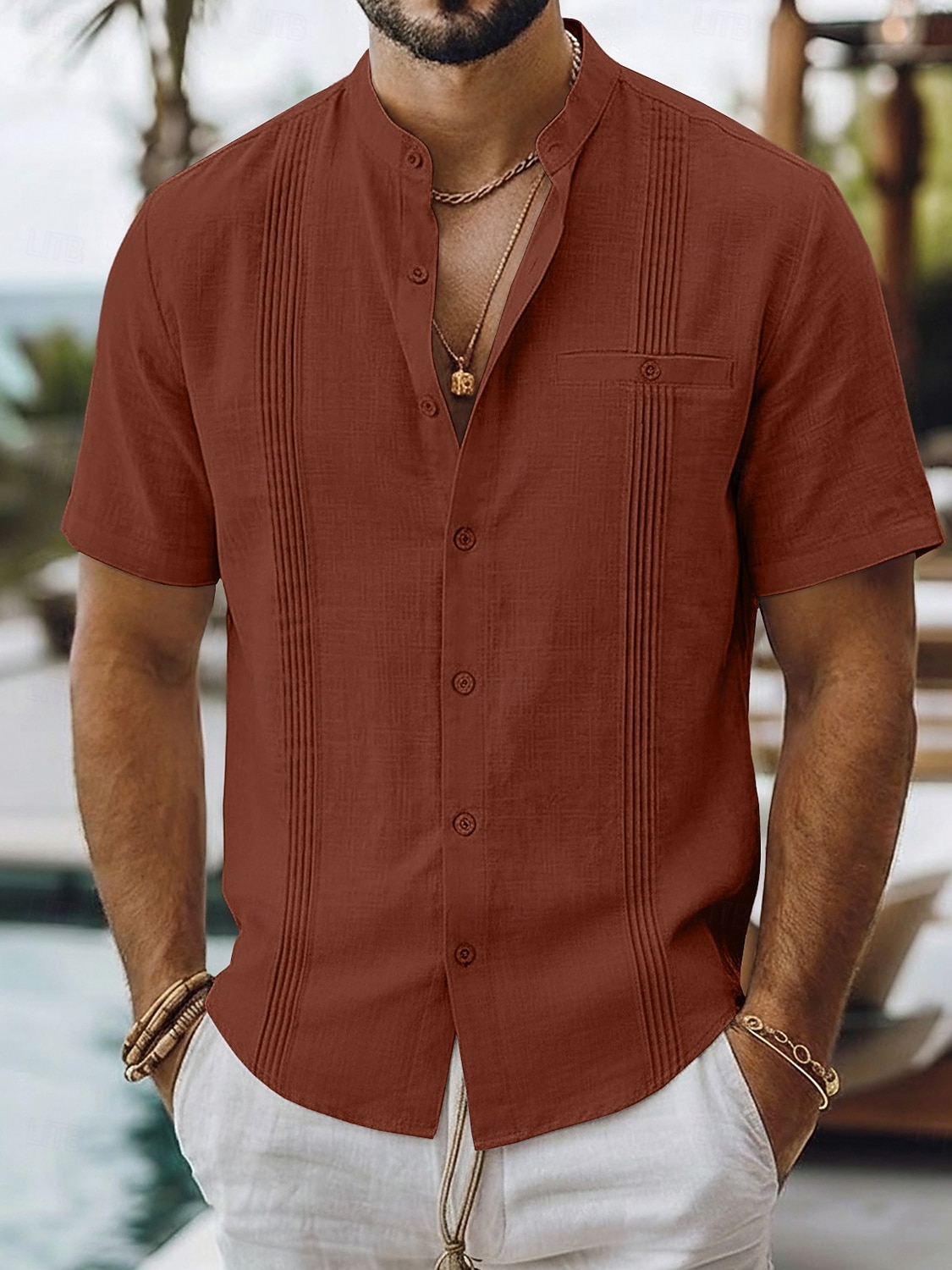 Men's Shirt Linen Shirt Summer Shirt Beach Shirt Summer Hawaiian Shirt Solid Color Casual Daily Blue Dark Yellow Navy Blue Green Short Sleeve Collar Spring & Summer Summer Clothing Apparel Ruched 2026 - $25.99 –P6