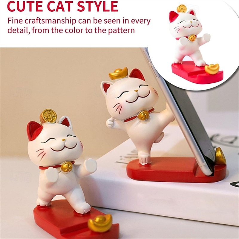 Soporte para smartphone con forma de gato de la suerte, adorable figura kawaii de maneki neko, soporte para teléfono de escritorio, soporte portátil para celular, decoración de oficina, regalo de 2026 - $27.49 –P1