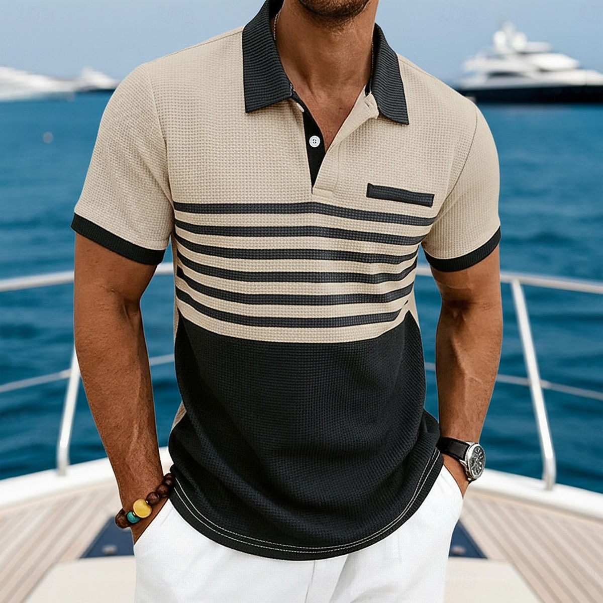 Men's Golf Shirt Waffle Knit Polo Shirt Casual Business Classic Short Sleeve Fashion Modern Solid Color Striped Buttons Summer Spring Regular Fit White Royal Blue Green Khaki Gray Golf Shirt 2026 - $20.99 –P2