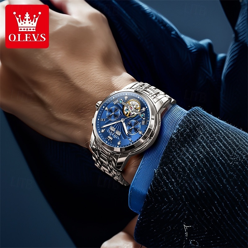 Orologio automatico da uomo Olevs Skeleton, lussuoso orologio da polso da lavoro bicolore in acciaio inossidabile con calendario multifunzione, orologio meccanico analogico luminescente impermeabile, del 2026 a $109.99 –P17