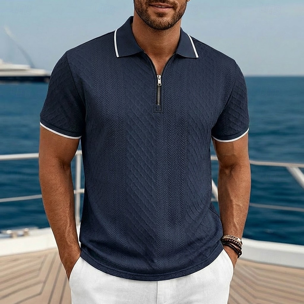 Per uomo Polo con zip Testurizzato Casuale Ferie Bavero Zip a un quarto Manica Corta Moda Essenziale Semplice Jacquard Zip a un quarto Primavera & Estate Estate Primavera Vestibilità regolare Blu del 2026 a $24.99 –P9