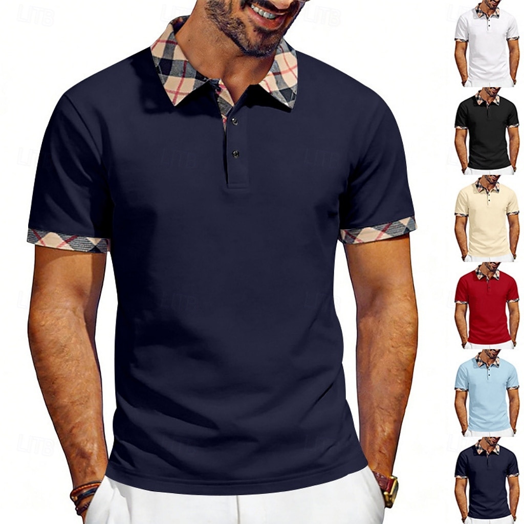 Hombre Camisetas polo Casual Negocio Diseño Manga Corta Básico Moderno Plaid Ligero Botones Verano Primavera Ajuste regular Azul Piscina Negro Blanco Rojo Azul Marino Albaricoque Camisetas polo 2026 - $21.99 –P1
